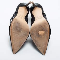 Pre Owned Malone Souliers Black Mesh and Leather Bow Maureen Ankle Strap Pumps Size 40.5