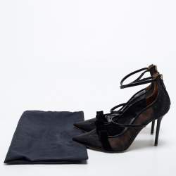 Pre Owned Malone Souliers Black Mesh and Leather Bow Maureen Ankle Strap Pumps Size 40.5