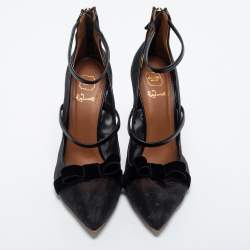 Pre Owned Malone Souliers Black Mesh and Leather Bow Maureen Ankle Strap Pumps Size 40.5