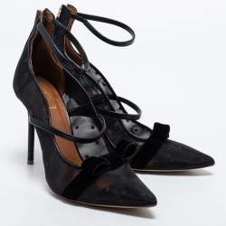 Pre Owned Malone Souliers Black Mesh and Leather Bow Maureen Ankle Strap Pumps Size 40.5