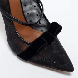 Pre Owned Malone Souliers Black Mesh and Leather Bow Maureen Ankle Strap Pumps Size 40.5