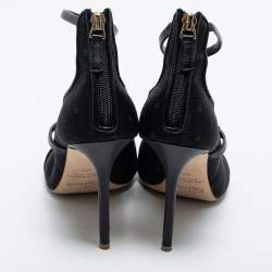 Pre Owned Malone Souliers Black Mesh and Leather Bow Maureen Ankle Strap Pumps Size 40.5