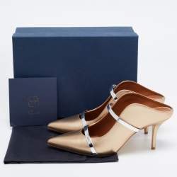 Pre Owned Malone Souliers Gold/Silver Leather Maureen Mules Size 40.5