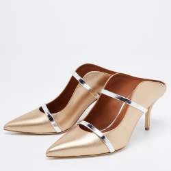 Pre Owned Malone Souliers Gold/Silver Leather Maureen Mules Size 40.5