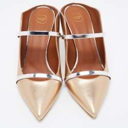 Pre Owned Malone Souliers Gold/Silver Leather Maureen Mules Size 40.5