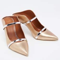 Pre Owned Malone Souliers Gold/Silver Leather Maureen Mules Size 40.5