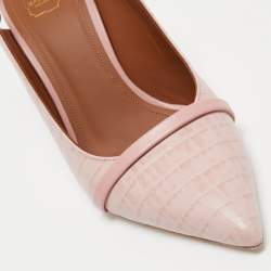 Malone Souliers Pink Croc Embossed Leather Marion Pointed Toe Slingback Pumps Size 38