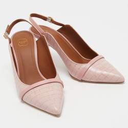 Malone Souliers Pink Croc Embossed Leather Marion Pointed Toe Slingback Pumps Size 38
