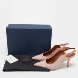 Malone Souliers Pink Croc Embossed Leather Marion Pointed Toe Slingback Pumps Size 38
