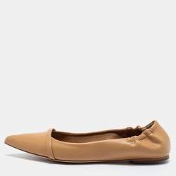 Pre Owned Malone Souliers Beige Leather Raya Ballet Flats Size 37
