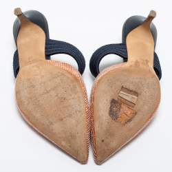 Pre Owned Malone Souliers Orange/Navy Blue Woven Fabric Maisie Mules Size 40
