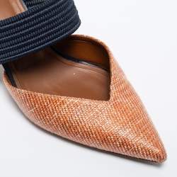 Pre Owned Malone Souliers Orange/Navy Blue Woven Fabric Maisie Mules Size 40