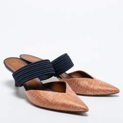 Pre Owned Malone Souliers Orange/Navy Blue Woven Fabric Maisie Mules Size 40