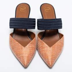 Pre Owned Malone Souliers Orange/Navy Blue Woven Fabric Maisie Mules Size 40