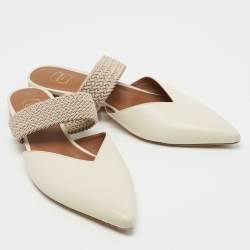 مملوكة مسبقًا Malone Souliers Off White Leather Maisie Flat Mules Size 37