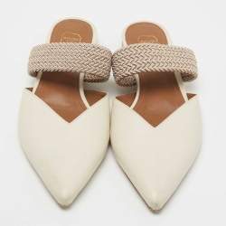 مملوكة مسبقًا Malone Souliers Off White Leather Maisie Flat Mules Size 37
