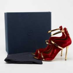 Pre Owned Malone Souliers Red/Gold Velvet and Leather Mika Sandals Size 40