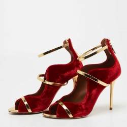 Pre Owned Malone Souliers Red/Gold Velvet and Leather Mika Sandals Size 40