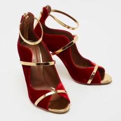 Pre Owned Malone Souliers Red/Gold Velvet and Leather Mika Sandals Size 40