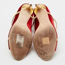 Pre Owned Malone Souliers Red/Gold Velvet and Leather Mika Sandals Size 40