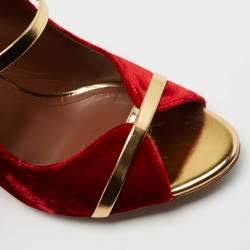 Pre Owned Malone Souliers Red/Gold Velvet and Leather Mika Sandals Size 40