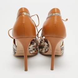 Pre Owned Malone Souliers Multicolor Python and Leather Montana Pointed Toe Lace Up Booties Size 41