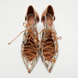 Pre Owned Malone Souliers Multicolor Python and Leather Montana Pointed Toe Lace Up Booties Size 41