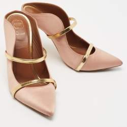 Pre Owned Malone Souliers Pink/Gold Leather and Satin Maureen Mules Size 39