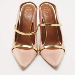 Pre Owned Malone Souliers Pink/Gold Leather and Satin Maureen Mules Size 39