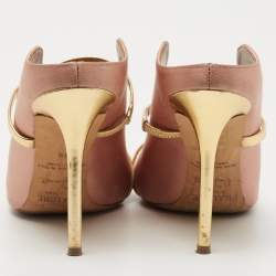 Pre Owned Malone Souliers Pink/Gold Leather and Satin Maureen Mules Size 39