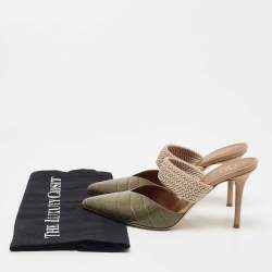 Pre Owned Malone Souliers Army Green Croc Embossed Leather Maisie Mules Size 37