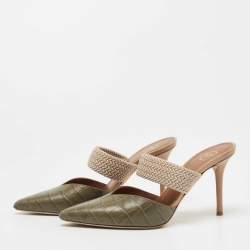 Pre Owned Malone Souliers Army Green Croc Embossed Leather Maisie Mules Size 37