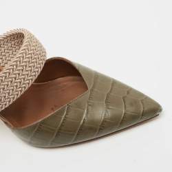 Pre Owned Malone Souliers Army Green Croc Embossed Leather Maisie Mules Size 37