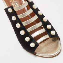 Pre Owned Malone Souliers Black Satin Zada Mules Size 38.5