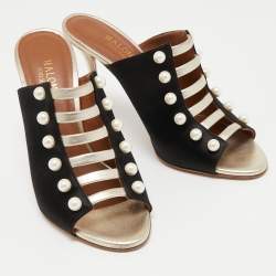 Pre Owned Malone Souliers Black Satin Zada Mules Size 38.5