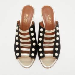 Pre Owned Malone Souliers Black Satin Zada Mules Size 38.5