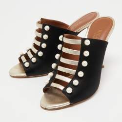 Pre Owned Malone Souliers Black Satin Zada Mules Size 38.5