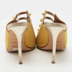 Pre Owned Malone Souliers Yellow/Gold Satin and Leather Zada Mules Size 38.5