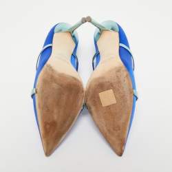 Pre Owned Malone Souliers Metallic/Blue Satin Maureen Mules Size 41