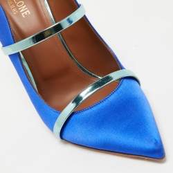 Pre Owned Malone Souliers Metallic/Blue Satin Maureen Mules Size 41