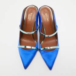 Pre Owned Malone Souliers Metallic/Blue Satin Maureen Mules Size 41