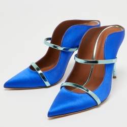 Pre Owned Malone Souliers Metallic/Blue Satin Maureen Mules Size 41
