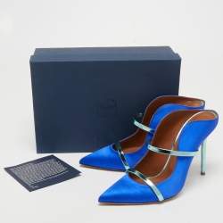 Pre Owned Malone Souliers Metallic/Blue Satin Maureen Mules Size 41