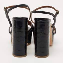 Pre Owned Malone Souliers Black Croc Embossed and Leather Mila Sandals Size 39.5