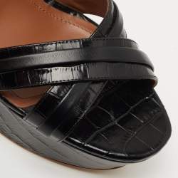 Pre Owned Malone Souliers Black Croc Embossed and Leather Mila Sandals Size 39.5