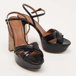 Pre Owned Malone Souliers Black Croc Embossed and Leather Mila Sandals Size 39.5