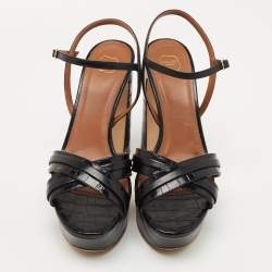 Pre Owned Malone Souliers Black Croc Embossed and Leather Mila Sandals Size 39.5