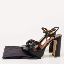 Pre Owned Malone Souliers Black Croc Embossed and Leather Mila Sandals Size 39.5