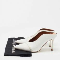 Pre Owned Malone Souliers White Croc Embossed Leather Constance Mules Size 37.5