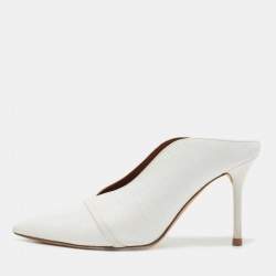 Pre Owned Malone Souliers White Croc Embossed Leather Constance Mules Size 37.5